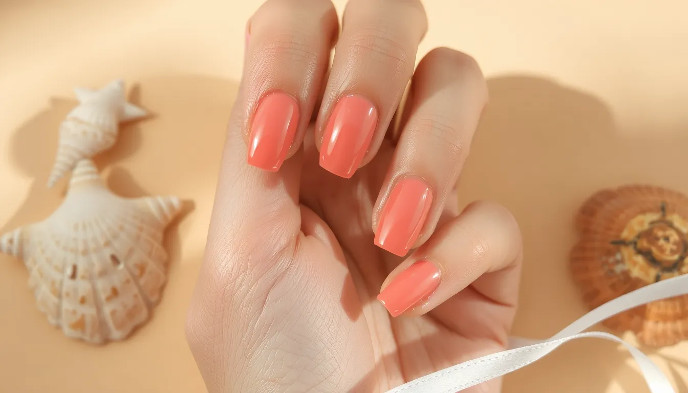 ongle corail et blanc