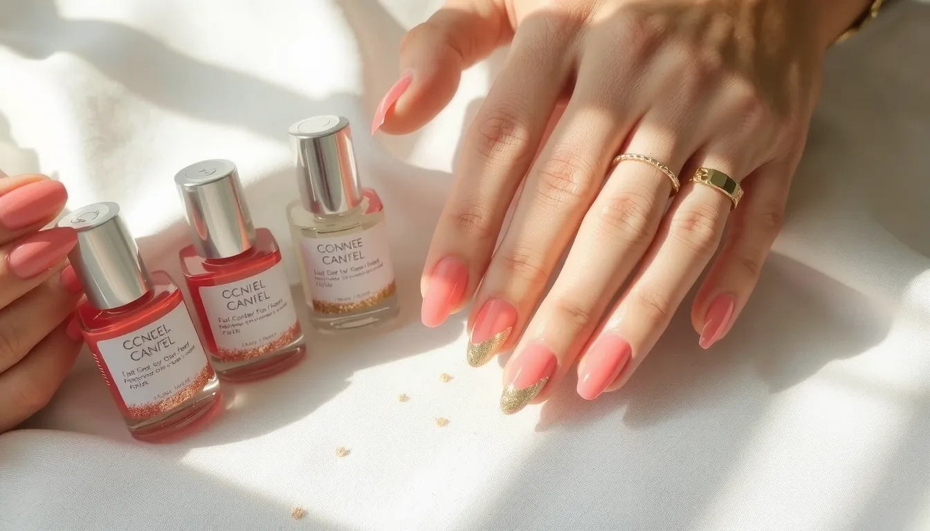 ongle gel corail et or